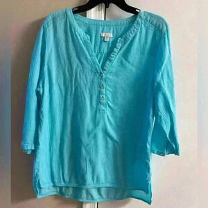 J Jill blouse pop over light teal 3/4 sleeves Women‎ Large Petite